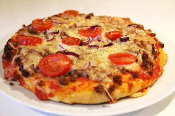 Fresh delicious pizza in closeup