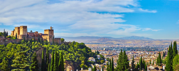 Panoramic view of the Alhambra and Granada in Spain. - obrazy, fototapety, plakaty
