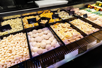 raw ravioli for sale in a supermarket
