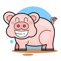 Cute Pig In The Mud Smiling Vector