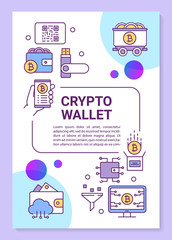 Crypto wallet poster template layout. Cryptocurrency storing and transactions. Banner, booklet, leaflet print design with linear icons. Vector brochure page layouts for magazines, advertising flyers
