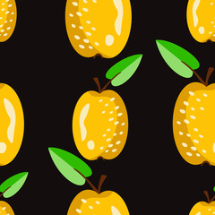 Vector seamless pattern with fresh and ripe apples. Healthy fruit background, wallpaper.