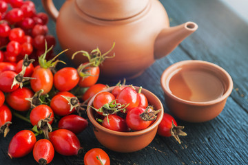 herbal tea with rose hips and viburnum, Medicinal plants and herbs composition 