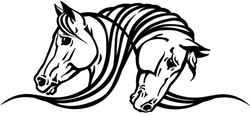 heads of two horses. Black and white logo, tattoo, emblem