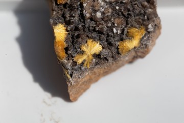 Crystal needles of Uranophane, a uranium bearing mineral and ore © ChrWeiss