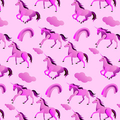 Fototapeta premium seamless MAGICAL FANTASY UNICORN PATTERN in pink and purple colors. vector illustration