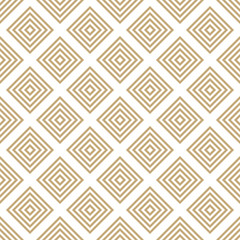 Vector gouden geometrische naadloze patroon met vierkanten, ruiten, raster, rooster. Abstract wit en goud grafisch ornament. Moderne lineaire achtergrond. Luxe elegante textuur. Herhaal decoratief ontwerp