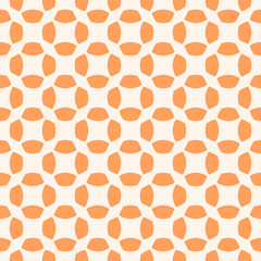 Vector abstract orange geometric seamless pattern with curved shapes, net, grid