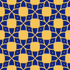 Vector seamless pattern. Abstract mosaic texture in yellow and navy blue colors