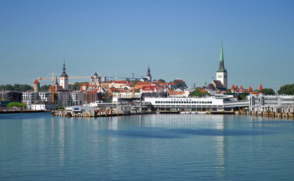 Port of Tallinn and old town in Estonia.