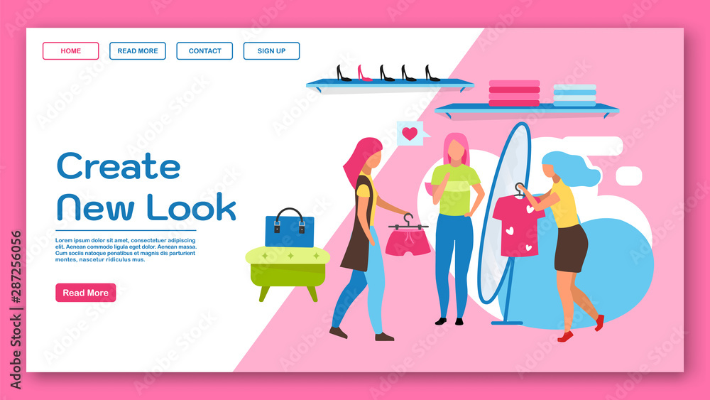 Poster create new look landing page vector template. showroom website interface idea with flat illustration