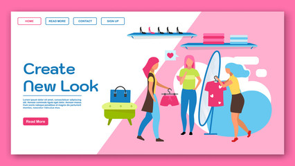 Create new look landing page vector template. Showroom website interface idea with flat illustrations. Clothing store homepage layout. Shopping web banner, webpage cartoon concept