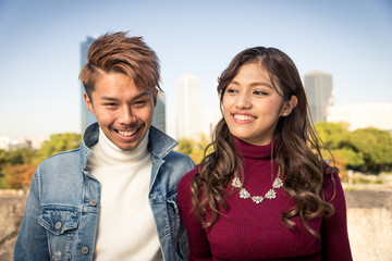 Obraz premium Japanese couple of lovers dating in Osaka