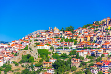 Scenic view of Arachova Village. Arachova is famous for its panoramic view, uphill small houses and...