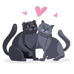 lop-eared and erect british and scottish cats. couple of cats. love romance in pets. vector illustration