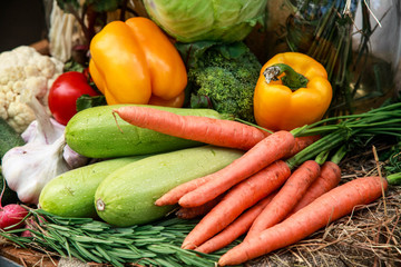 Fresh vegetables on the counter of the farmers market