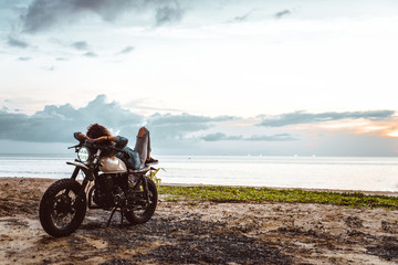 Beautiful woman making a  tour with her motorcycle