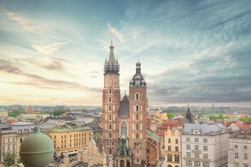 Fototapeta premium Beautiful view of the Church of the Assumption of the Blessed Virgin Mary (St. Mary's Church) in Krakow, Poland