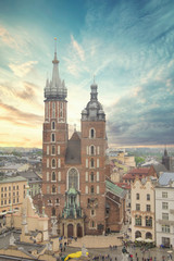Beautiful view of the Church of the Assumption of the Blessed Virgin Mary (St. Mary's Church) in Krakow, Poland