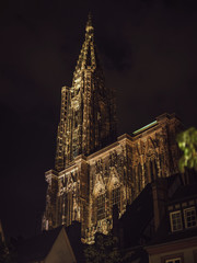 Fototapeta premium Notre Dame Cathedral in Strasbourg night view