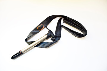 Bicycle chamber with a patch, a puncture seal and a pump for inflating wheels isolated on white...