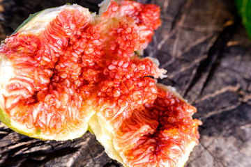 Macro of fig fruit seeds, juicy and full of sugars and vitamins.