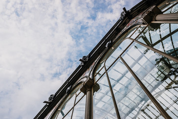 Reflections in the crystals of the richly ornate windows of the Crystal Palace in Madrid.