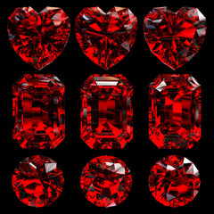 Set of diamonds isolated on grey background. 3d render-illustration