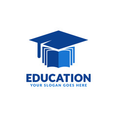 Education logo design template, book with graduation cap icon stylized