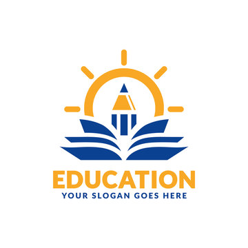 Education logo design template, pencil and book icon stylized