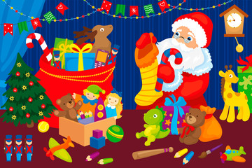 Santa Claus Collects Gifts Children Christmas Bag