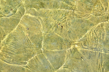 Plakat Texture of the waves on surface of the sea. Seabed is seen through a clean and clear water.