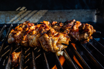 Sundried tomato chicken kababs on the grill. calgary, Alberta, Canada