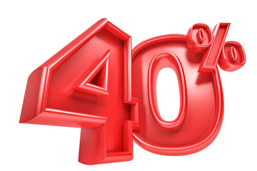40 percent off. Isolated 3D render on white background