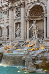 Sunset view of Trevi Fountain  in city of Rome, Italy