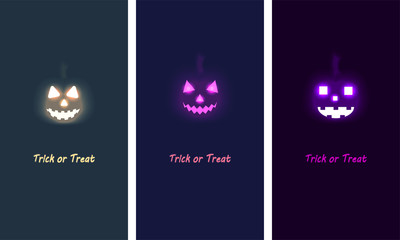 Halloween card colorful background and pumpkins illuminating.