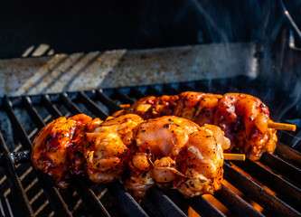 Sundried tomato chicken kababs on the grill. calgary, Alberta, Canada