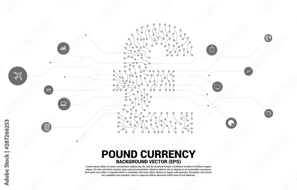 Aufkleber vector pound sterling currency money icon from circuit board style dot connect line. concept for dig