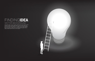 Silhouette of businessman standing with ladder on light bulb . Business Concept of creative idea and solution. © Panithan