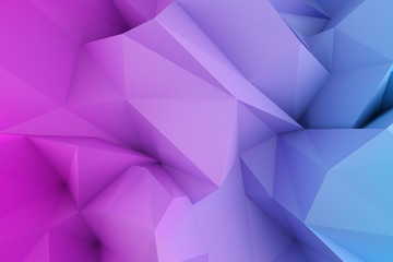 Obraz premium Pink to cyan gradient colored abstract polygonal triangle background - 3D illustration