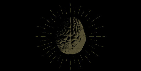 Golden engraving brain with starburst on dark BG