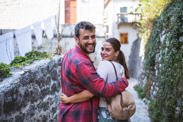 Tourist couple on a vacation,exploring town