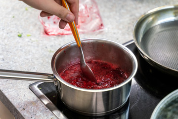 Heating raspberries for dessert
