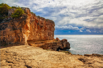 Landscape with rocks over the sea under the sky.Mallorca island