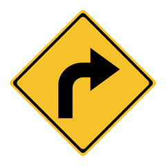Traffic sign turn right warning attention vector on yellow background