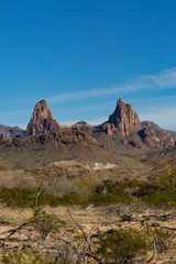Mountain landscape in Texas desert with a blue sky