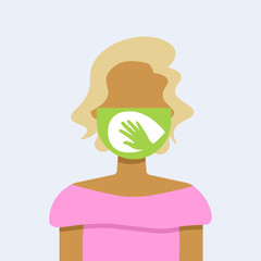 girl wearing protective face mask with hand icon atmosphere pollution concept woman profile avatar female cartoon character portrait flat