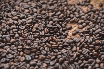 Coffee beans background.Roasted arabica coffee bean used as a background.