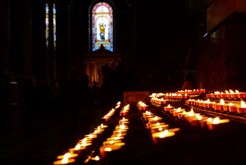 Burning candles in church