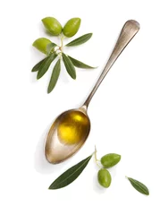 Rolgordijnen Olive fruit and spoon with olive oil. © denira